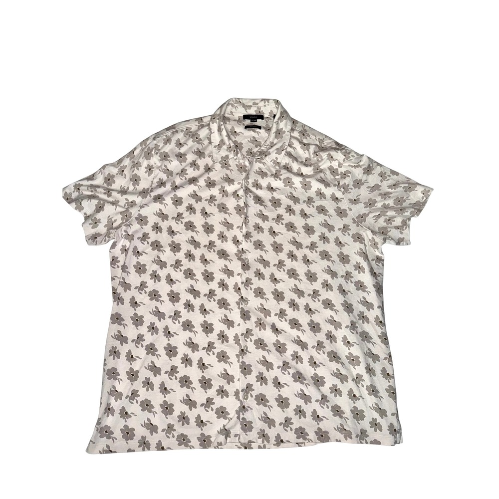 Vince Button Down Shirt Mens XXL White Grey Floral Pima Cotton Short‎ Sleeve
